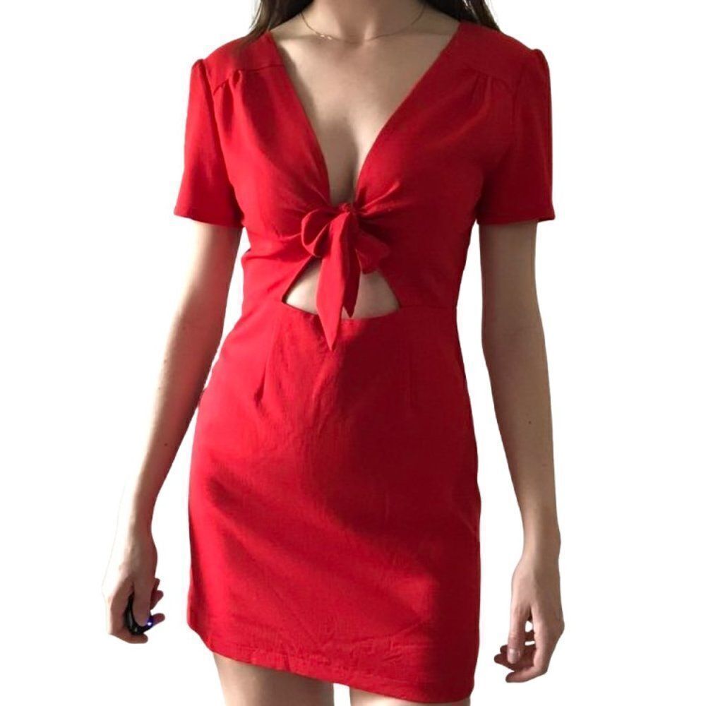 Kimchi Blue Women's Red Tie Front Short Sleeves Mini Dress Size 2